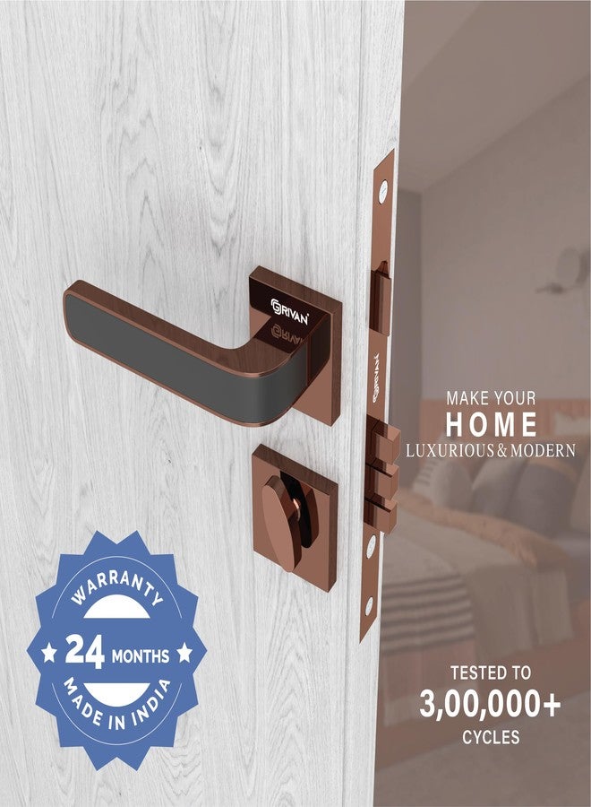 GRIVAN Premium Heavy Duty Door Locks for Main Door, Mortise Door Lock Set with 3 Brass Keys, Bedroom Door Lock, Handle Lock for Home/Office/Hotel (Rose Gold, Black Finish) | 2 Years Warranty - Image 2